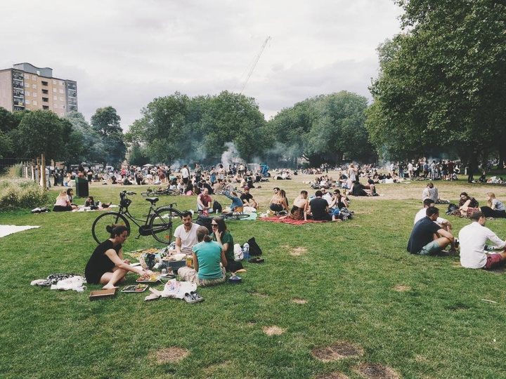 Community members gathered in a park